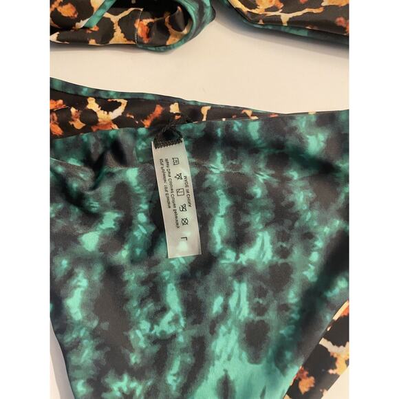 AMI CLUBWEAR Womens Size Large Leopard Print Reversible Green 2 Piece Bikini - Picture 6 of 7